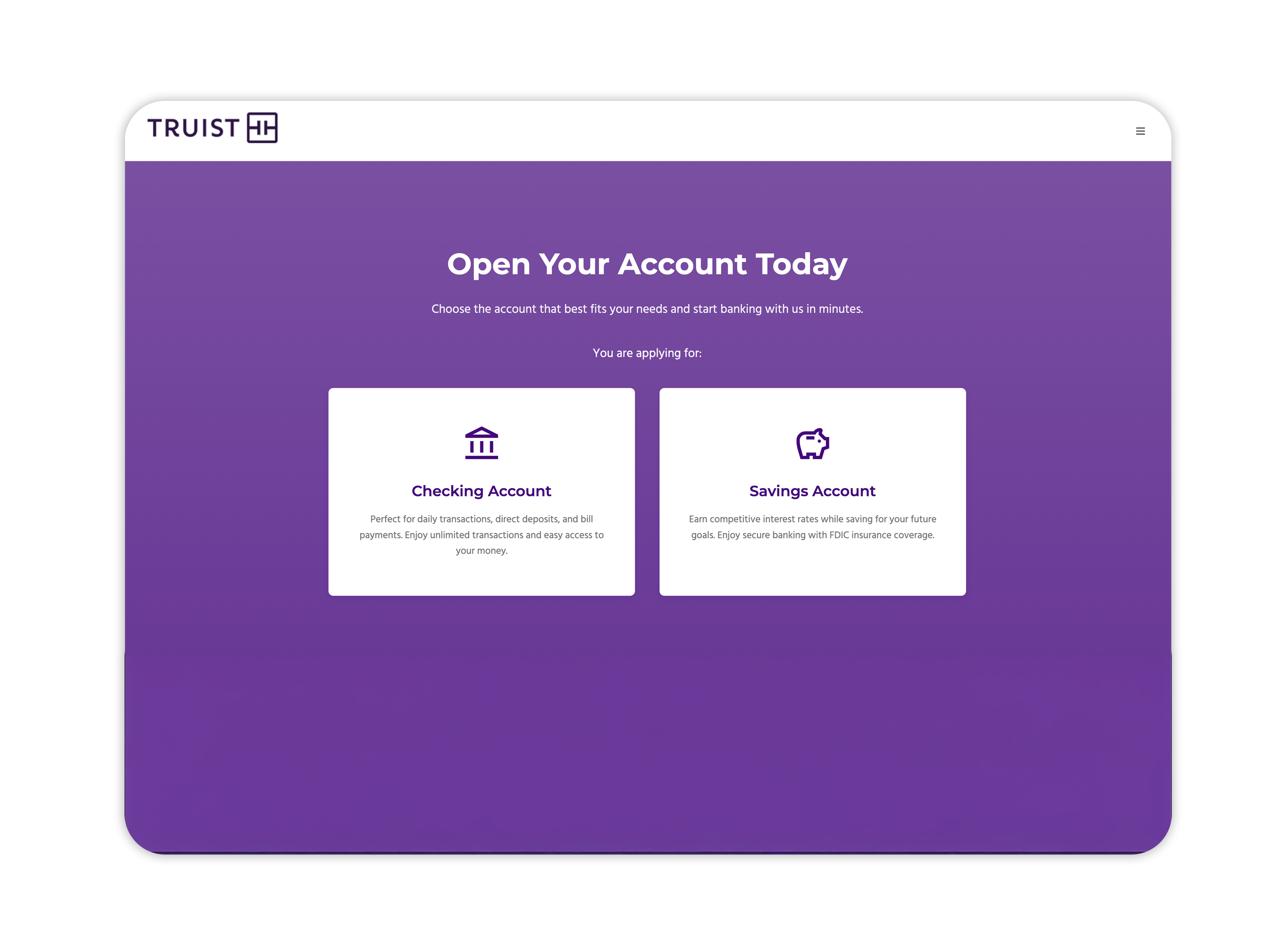 Truist - Checking and Savings Application - Low Fi Mockup for Development